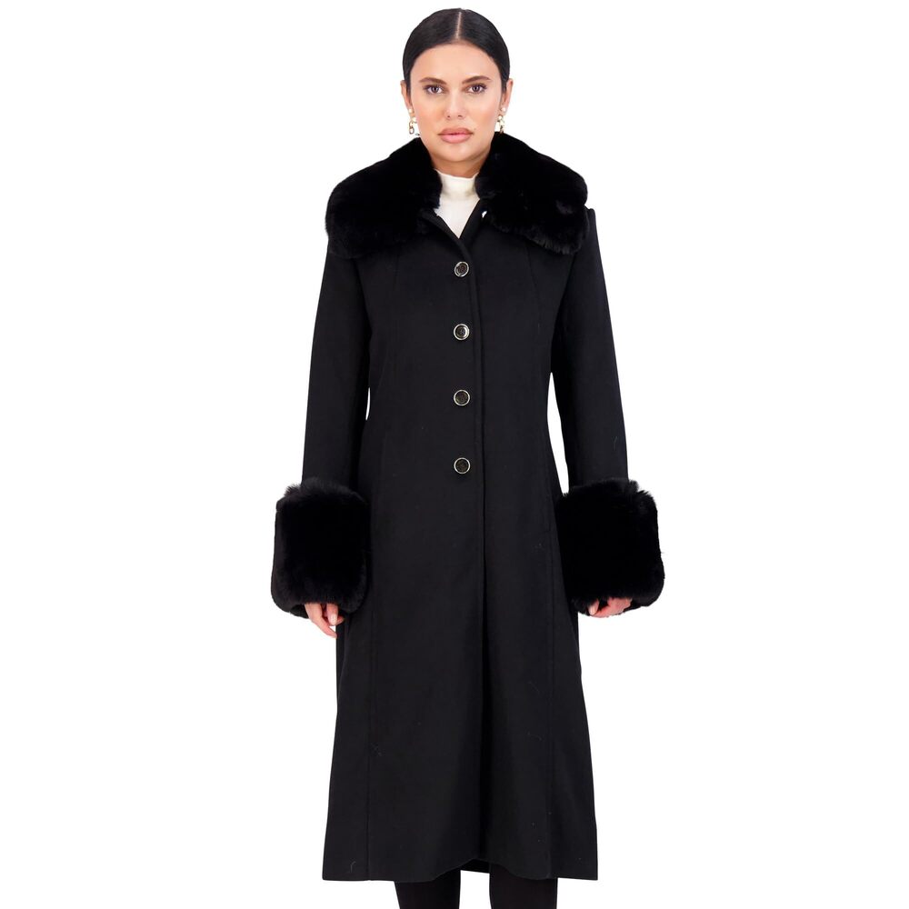 Vince Camuto Women's Wool Trench Peacoat with Fur Collar, Black, Size M